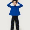 Pantalón de niña de punto jacquard estampado de lunares azules-MINI Outlet