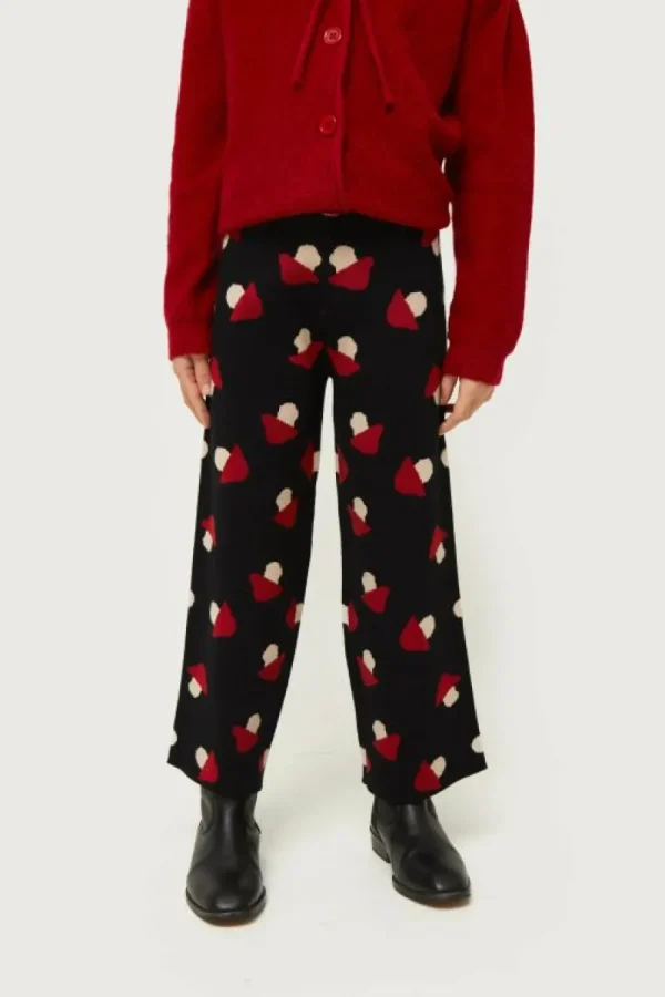 Pantalón de niña de punto jacquard estampado de setas negro-MINI Clearance