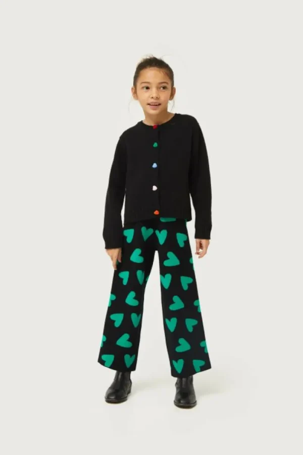 Pantalón de niña punto estampado de corazones negro-MINI Flash Sale