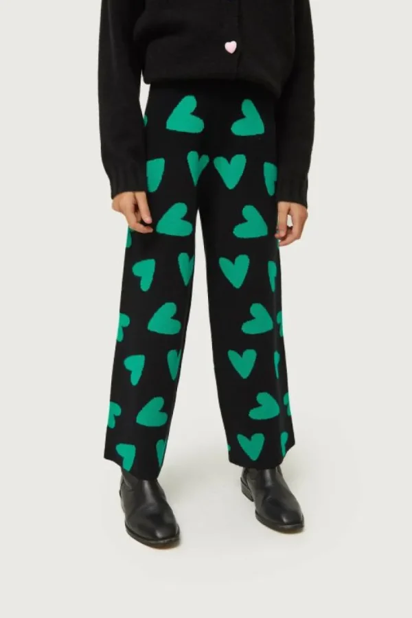 Pantalón de niña punto estampado de corazones negro-MINI Flash Sale