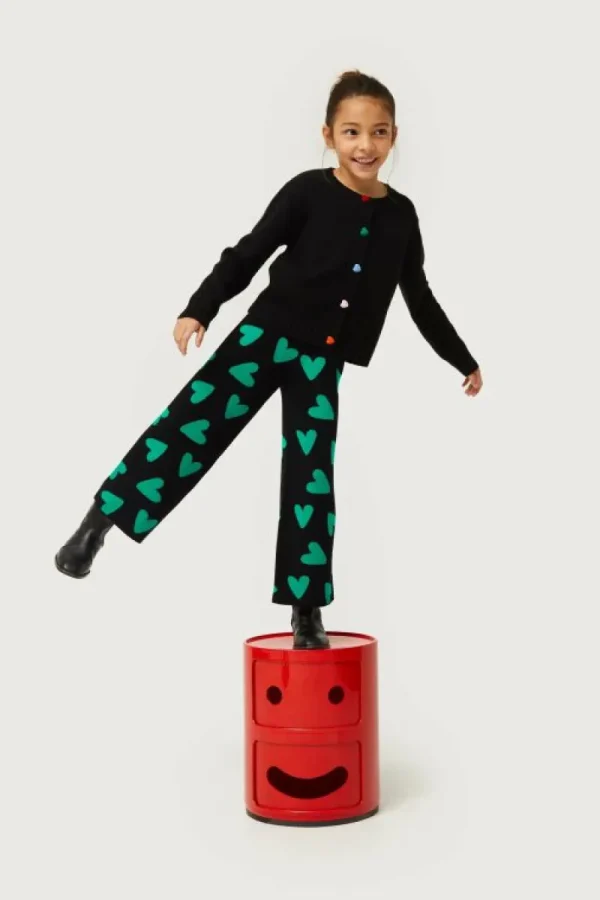 Pantalón de niña punto estampado de corazones negro-MINI Flash Sale