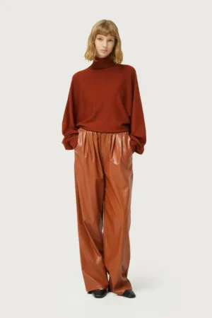 Pantalón de piel sintética marrón-COMPAÑIAFANTASTICA Best Sale