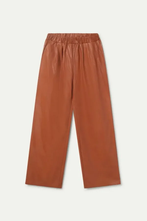 Pantalón de piel sintética marrón-COMPAÑIAFANTASTICA Best Sale
