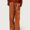 Pantalón de piel sintética marrón-COMPAÑIAFANTASTICA Best Sale