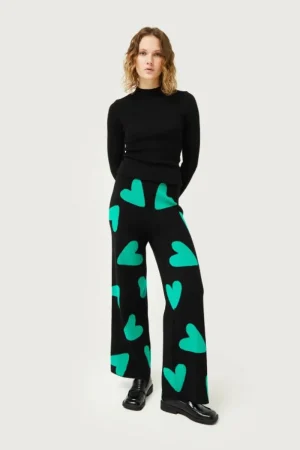 Pantalón de punto jacquard de corazones negro-COMPAÑIAFANTASTICA Flash Sale