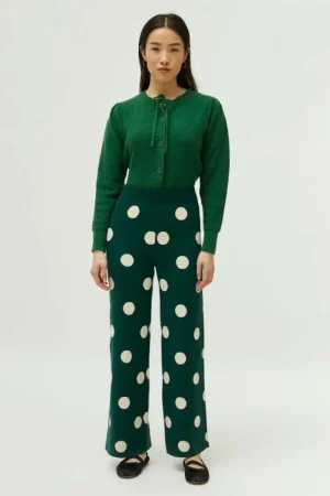 Pantalón de punto jacquard estampado de lunares blancos-COMPAÑIAFANTASTICA Best Sale