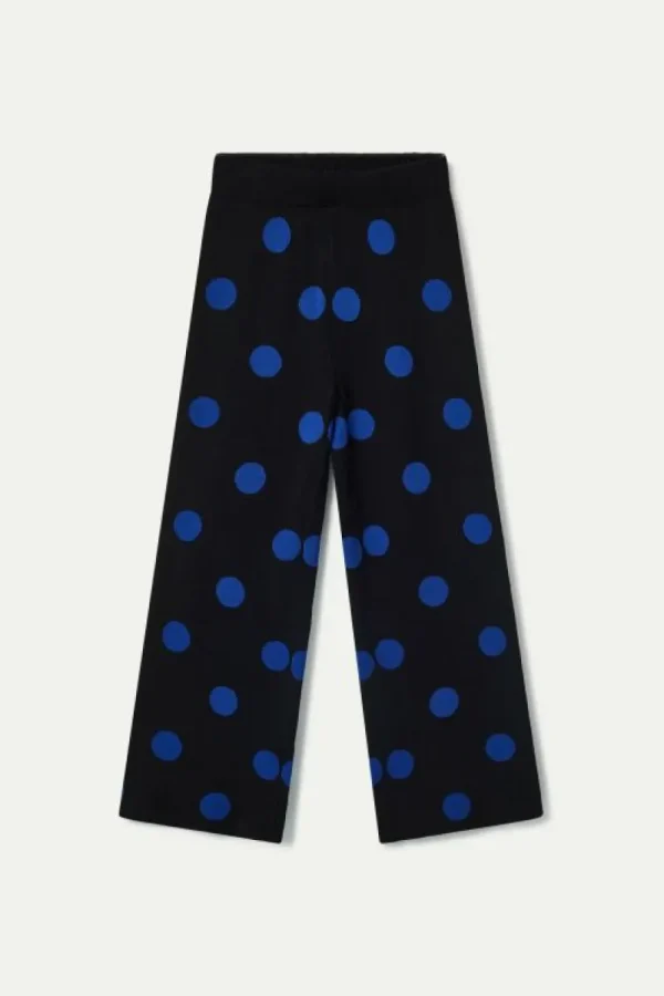 Pantalón de punto jacquard estampado de lunares azules-COMPAÑIAFANTASTICA Online