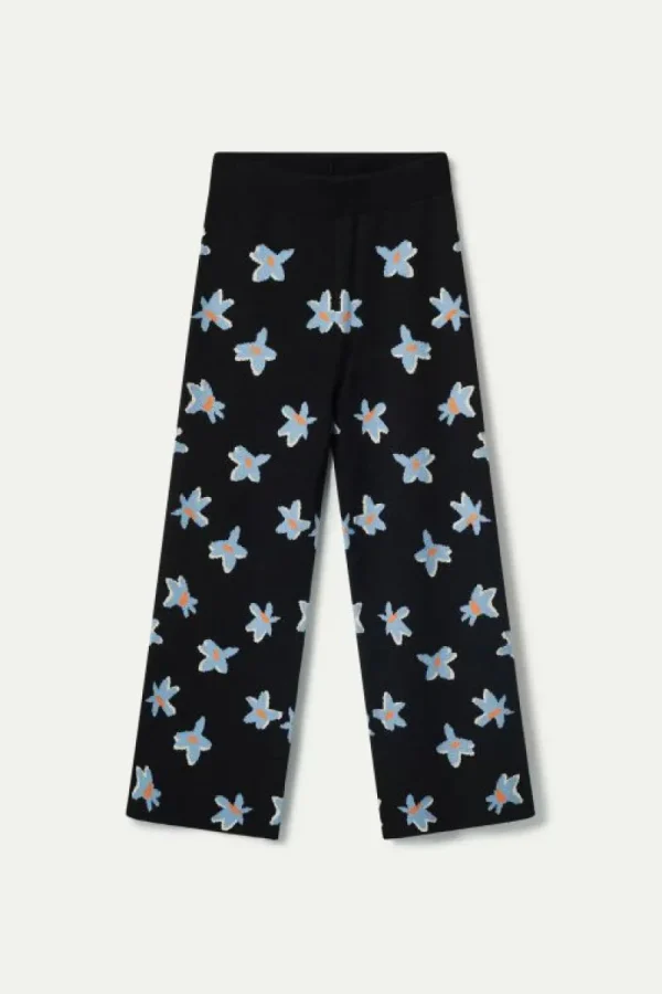 Pantalón de punto jacquard estampado floral Calatea negro-COMPAÑIAFANTASTICA Online
