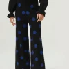Pantalón de punto jacquard estampado de lunares azules-COMPAÑIAFANTASTICA Online