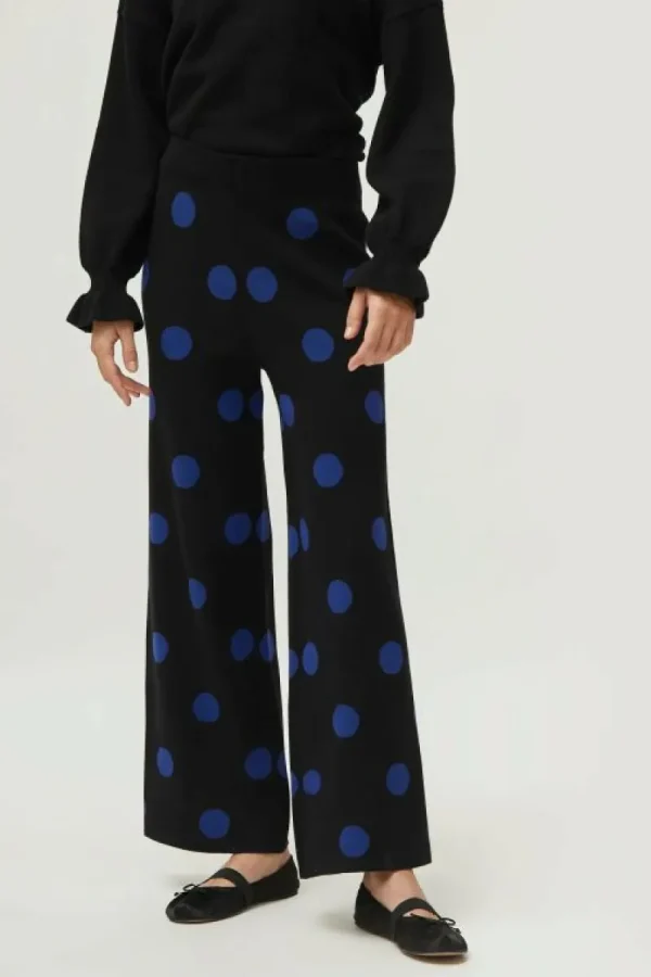 Pantalón de punto jacquard estampado de lunares azules-COMPAÑIAFANTASTICA Online
