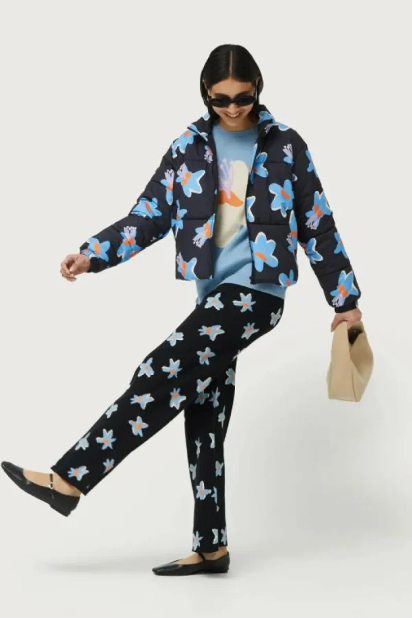 Pantalón de punto jacquard estampado floral Calatea negro-COMPAÑIAFANTASTICA Online