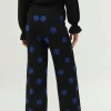 Pantalón de punto jacquard estampado de lunares azules-COMPAÑIAFANTASTICA Online
