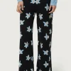 Pantalón de punto jacquard estampado floral Calatea negro-COMPAÑIAFANTASTICA Online