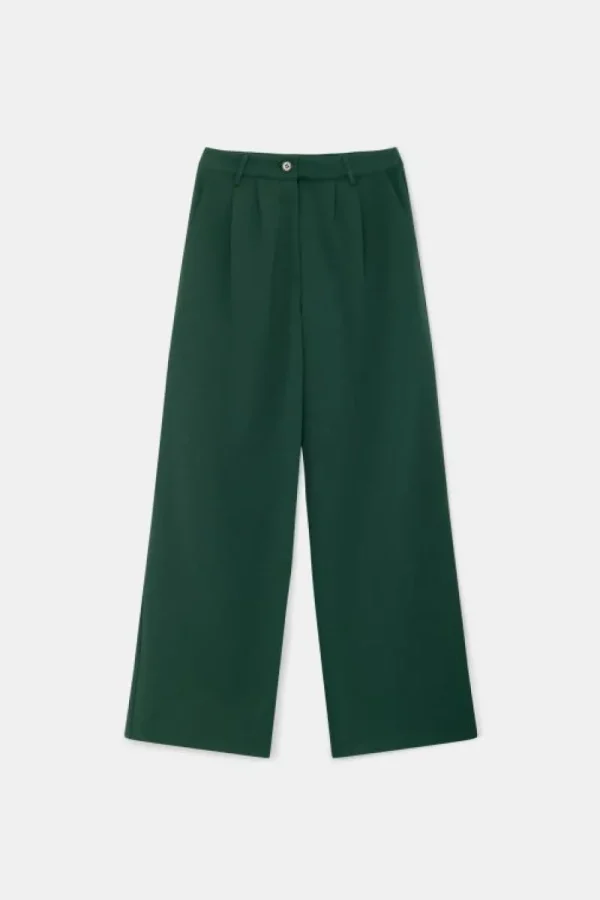 Pantalón de vestir con pinzas verde-COMPAÑIAFANTASTICA Best Sale