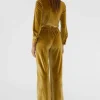 Pantalón largo elástico de terciopelo amarillo-COMPAÑIAFANTASTICA Cheap