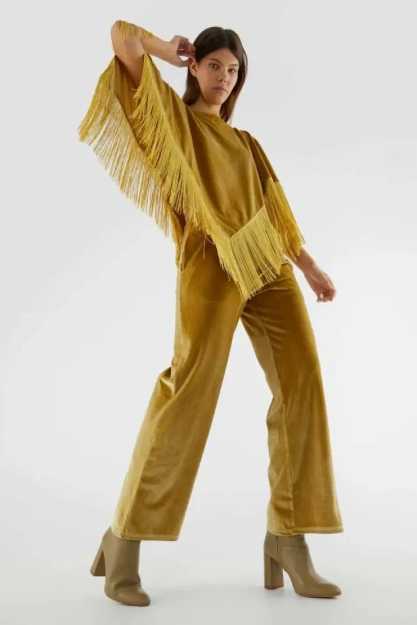 Pantalón largo elástico de terciopelo amarillo-COMPAÑIAFANTASTICA Cheap