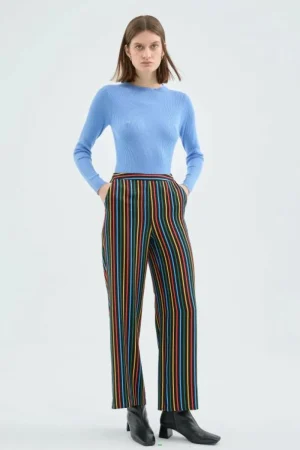 Pantalón largo recto con estampado de rayas multicolor-COMPAÑIAFANTASTICA Store