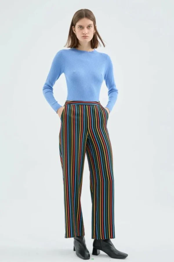 Pantalón largo recto con estampado de rayas multicolor-COMPAÑIAFANTASTICA Store