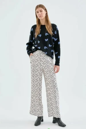 Pantalón largo recto con estampado de corazones-COMPAÑIAFANTASTICA Sale