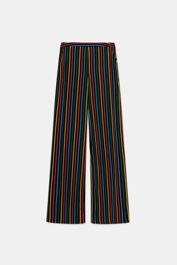 Pantalón largo recto con estampado de rayas multicolor-COMPAÑIAFANTASTICA Store