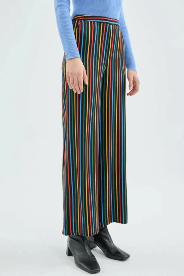 Pantalón largo recto con estampado de rayas multicolor-COMPAÑIAFANTASTICA Store