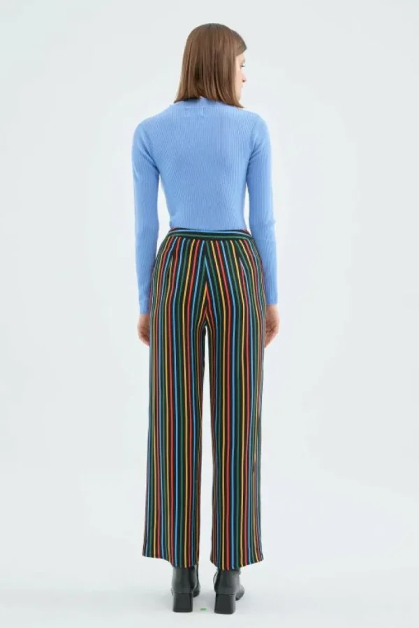Pantalón largo recto con estampado de rayas multicolor-COMPAÑIAFANTASTICA Store