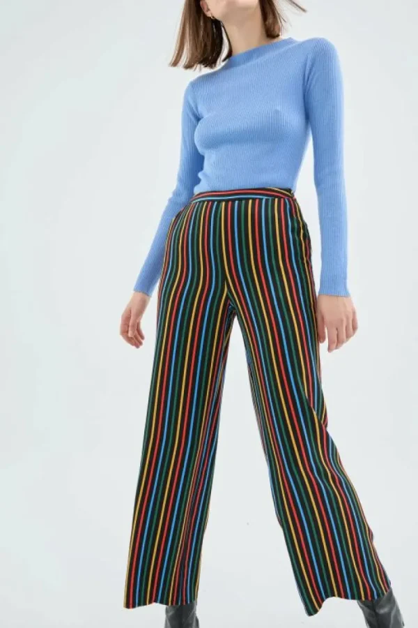 Pantalón largo recto con estampado de rayas multicolor-COMPAÑIAFANTASTICA Store