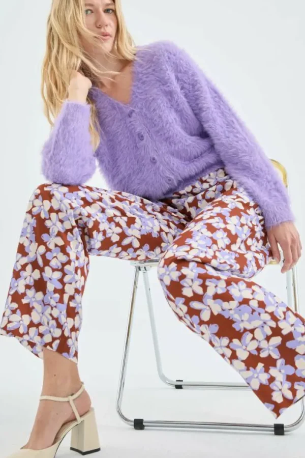 Pantalón largo recto con estampado de flores-COMPAÑIAFANTASTICA Fashion