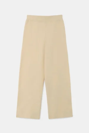 Pantalón largo recto de punto beige-COMPAÑIAFANTASTICA Shop