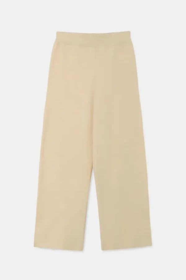 Pantalón largo recto de punto beige-COMPAÑIAFANTASTICA Shop