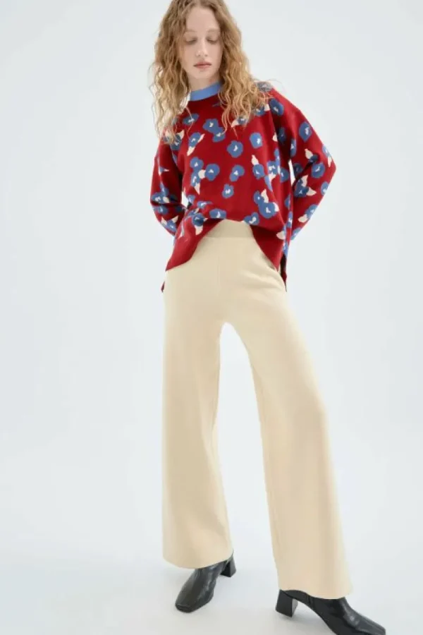 Pantalón largo recto de punto beige-COMPAÑIAFANTASTICA Shop