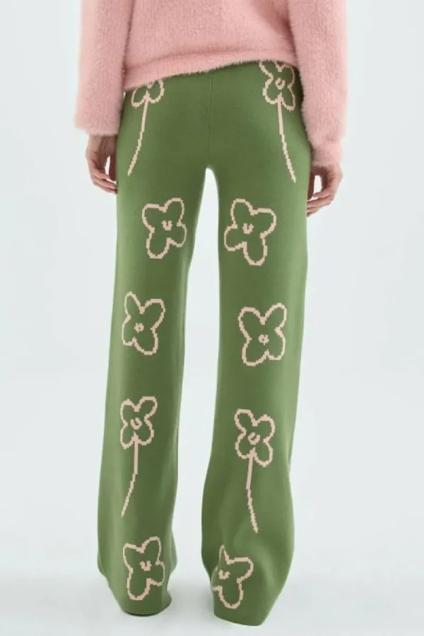 Pantalón largo recto de punto con estampado de flores-COMPAÑIAFANTASTICA Best