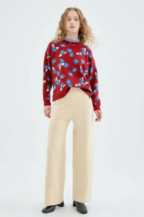 Pantalón largo recto de punto beige-COMPAÑIAFANTASTICA Shop