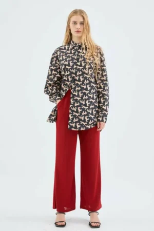 Pantalón largo recto fluido rojo-COMPAÑIAFANTASTICA Sale