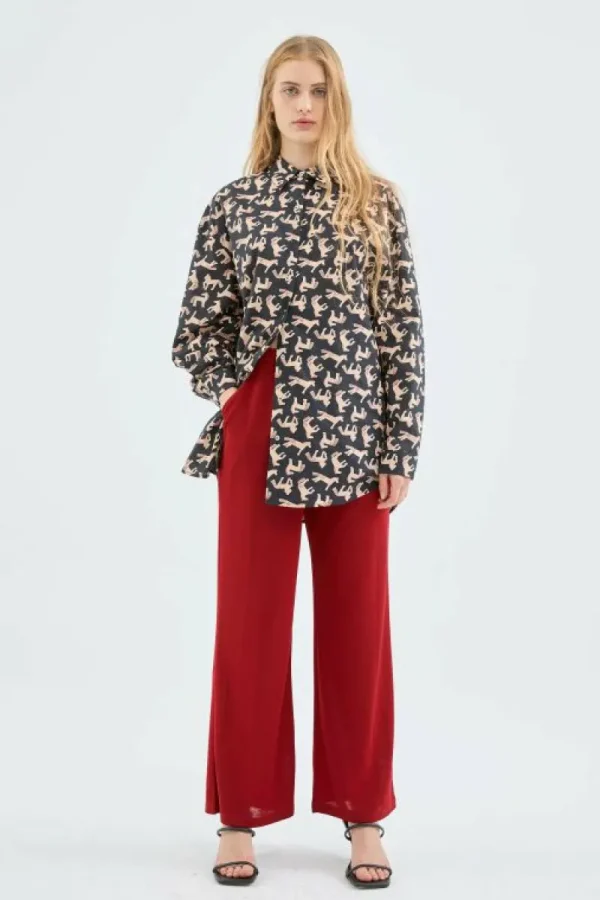 Pantalón largo recto fluido rojo-COMPAÑIAFANTASTICA Sale