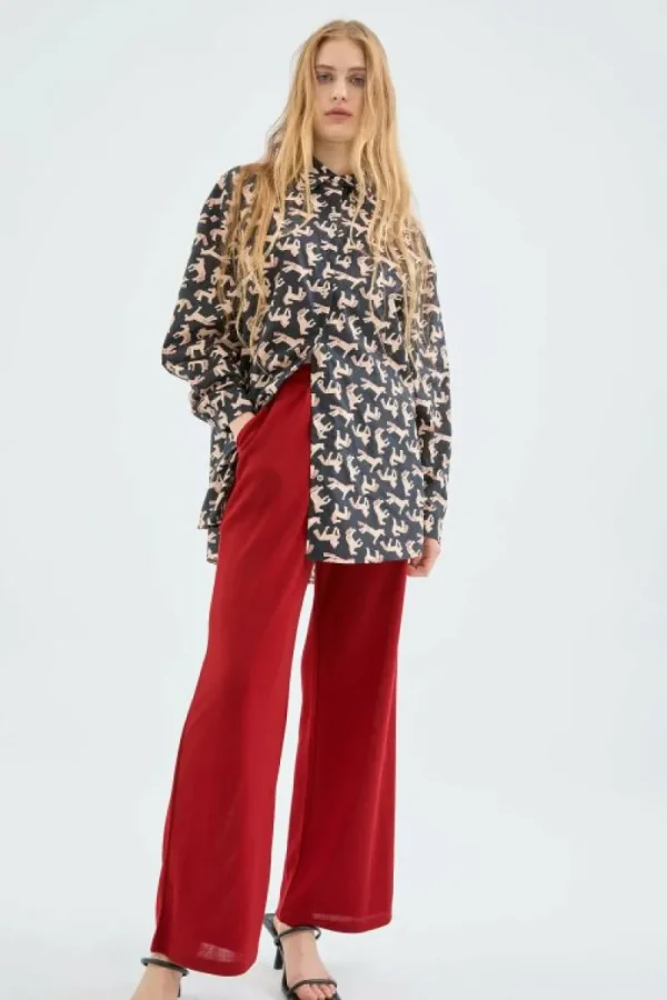 Pantalón largo recto fluido rojo-COMPAÑIAFANTASTICA Sale