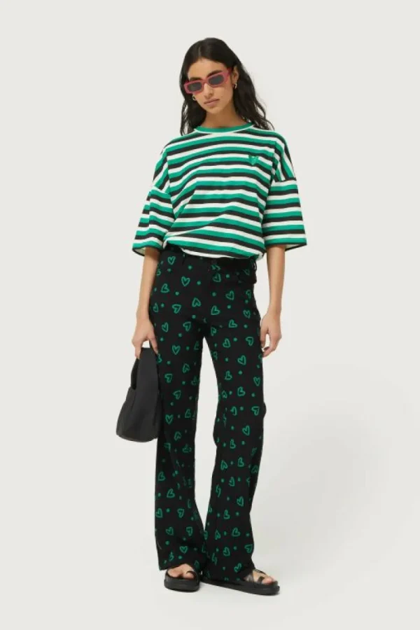 Pantalón recto con estampado de corazones verdes-COMPAÑIAFANTASTICA Clearance