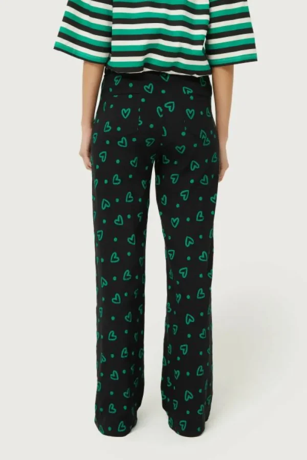 Pantalón recto con estampado de corazones verdes-COMPAÑIAFANTASTICA Clearance