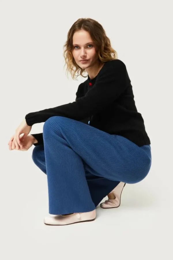 Pantalón recto de punto azul-COMPAÑIAFANTASTICA Online