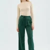 Pantalón satinado con cintura elástica verde-COMPAÑIAFANTASTICA Best
