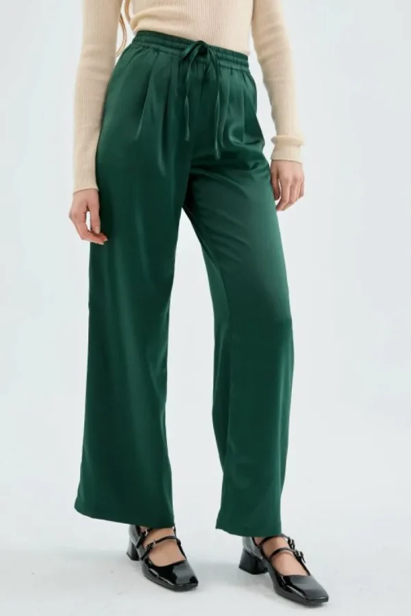Pantalón satinado con cintura elástica verde-COMPAÑIAFANTASTICA Best