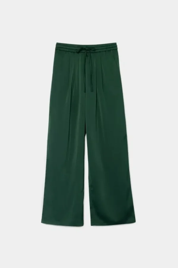Pantalón satinado con cintura elástica verde-COMPAÑIAFANTASTICA Best