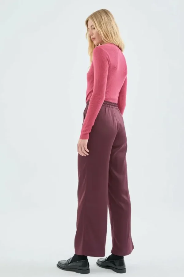 Pantalón satinado con cintura elástica morado-COMPAÑIAFANTASTICA Store