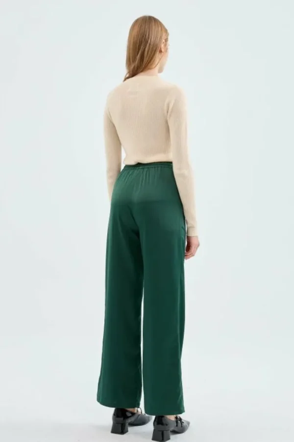 Pantalón satinado con cintura elástica verde-COMPAÑIAFANTASTICA Best