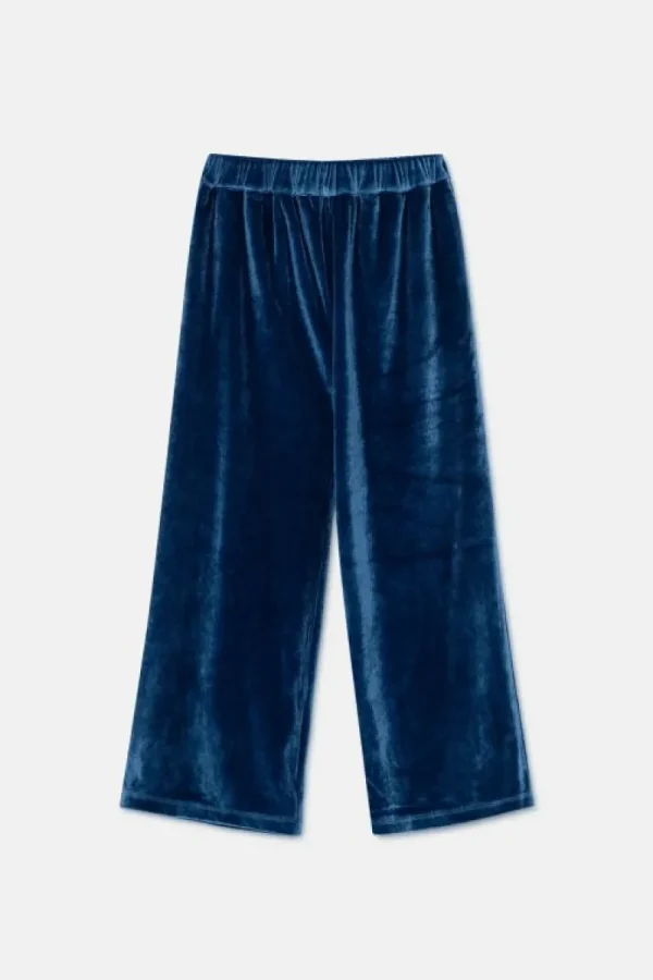 Pantalón unisex en terciopelo azul-MINI Best Sale