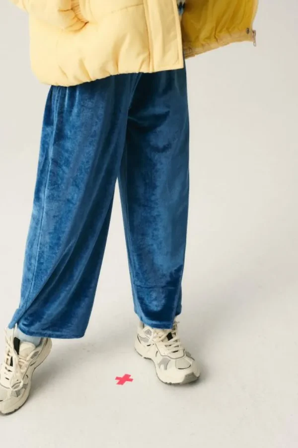 Pantalón unisex en terciopelo azul-MINI Best Sale