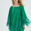Poncho con flecos verde-COMPAÑIAFANTASTICA Hot