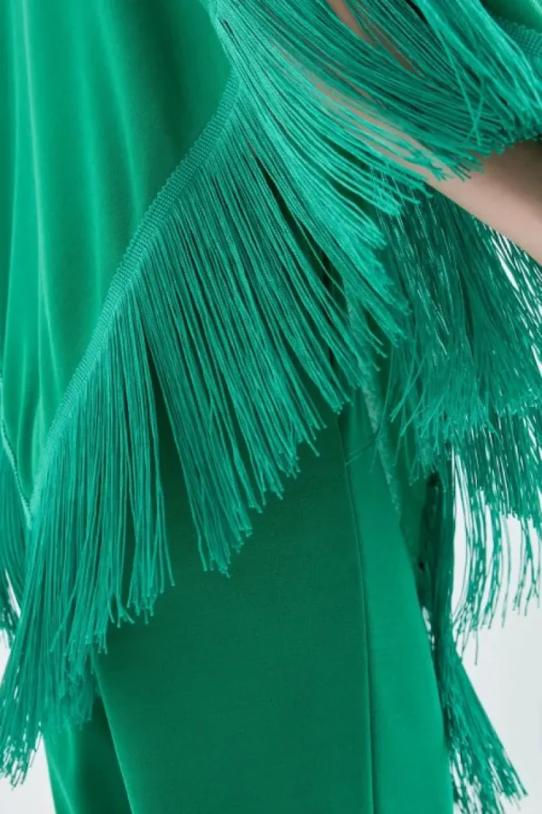 Poncho con flecos verde-COMPAÑIAFANTASTICA Hot
