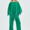 Poncho con flecos verde-COMPAÑIAFANTASTICA Hot