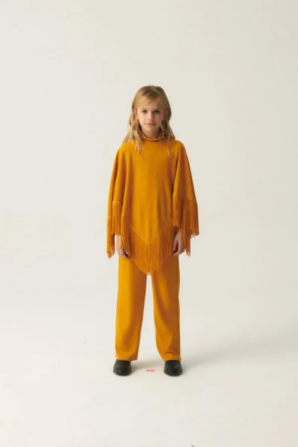Poncho de niña con flecos amarillo-MINI Sale